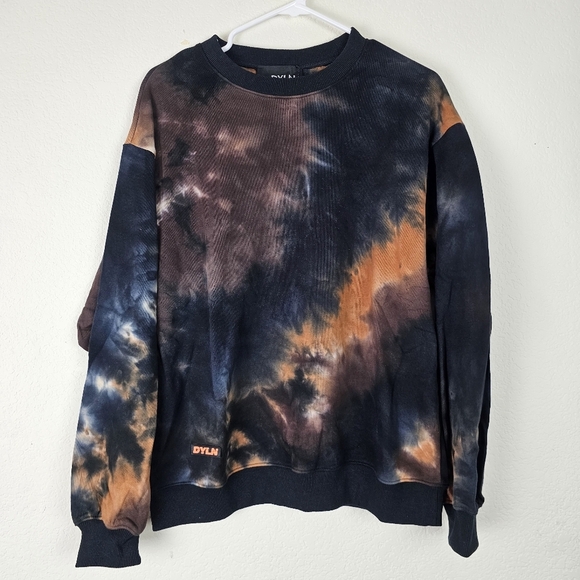 DYLN Mercy Tie Dye Thermal Pullover Sweatshirt Chocolate Navy XS - Picture 1 of 6